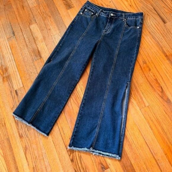 Gianni Bini Denim Split Side Wide-Leg Coulotte Jeans Size L - Picture 3 of 10